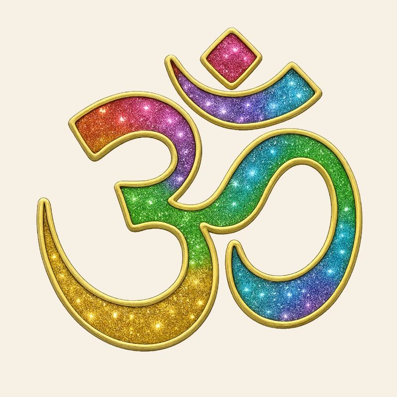Rainbow Om symbol in glitter design