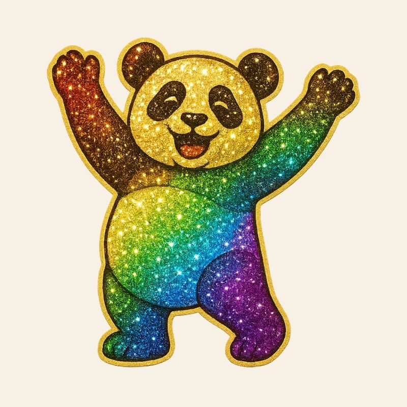 Panda arc-en-ciel scintillant