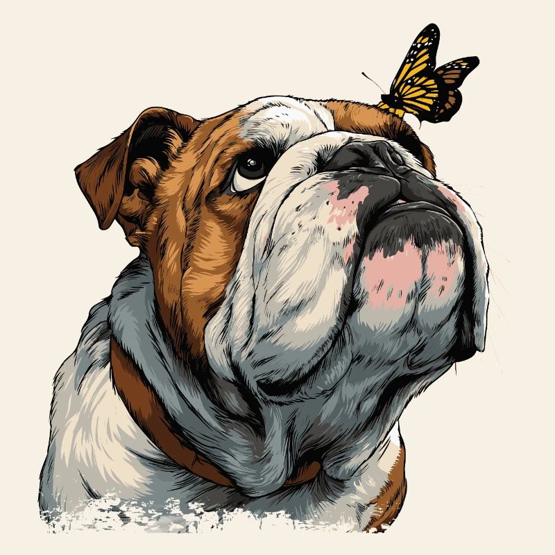 Bouledogue anglais et papillon