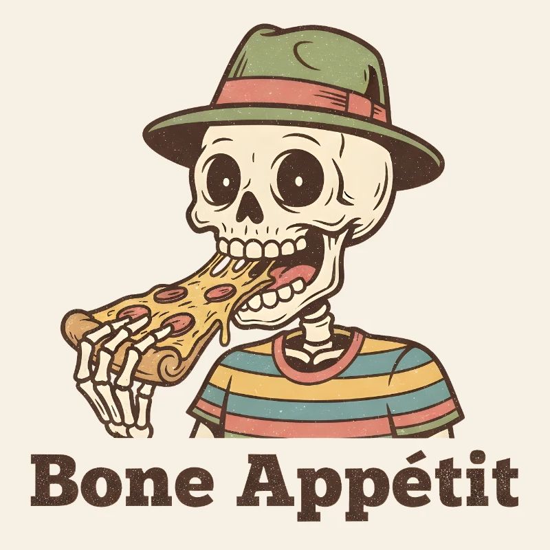 Bone Appétit Skeleton Eats Pizza