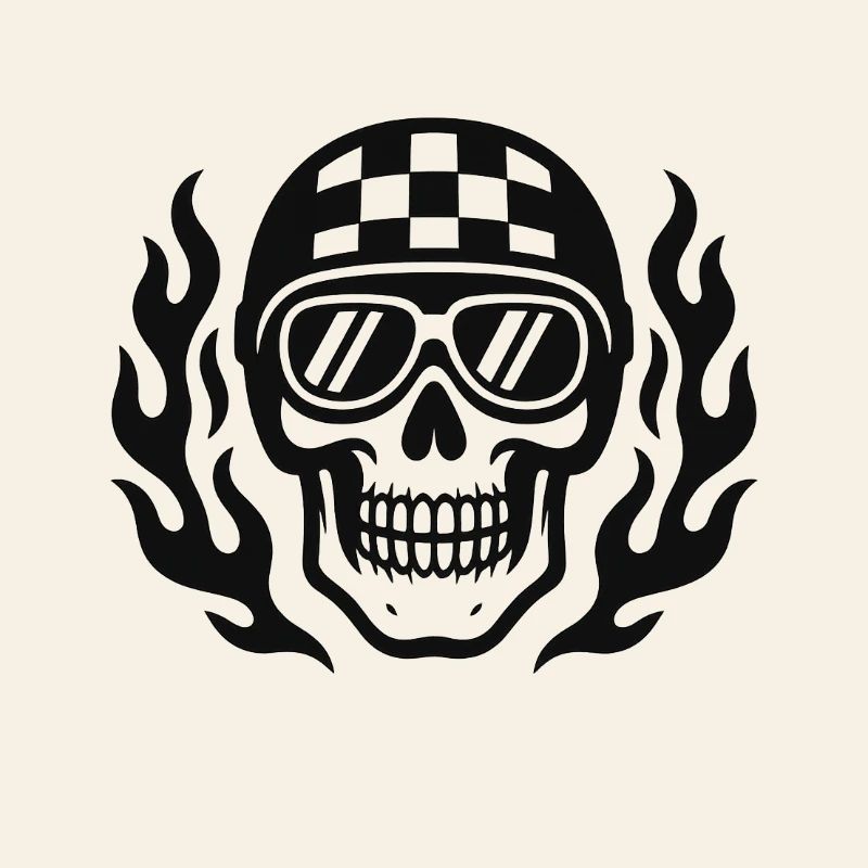 Flammen-Skull mit Checkerboard Helm