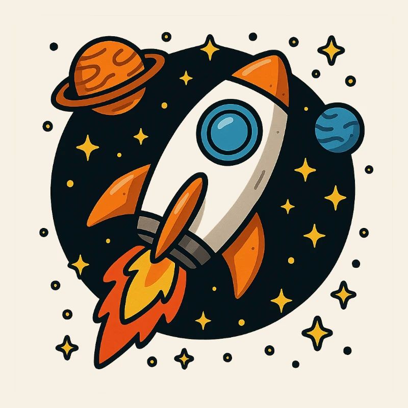 Fusée spatiale rétro en orbite stellaire