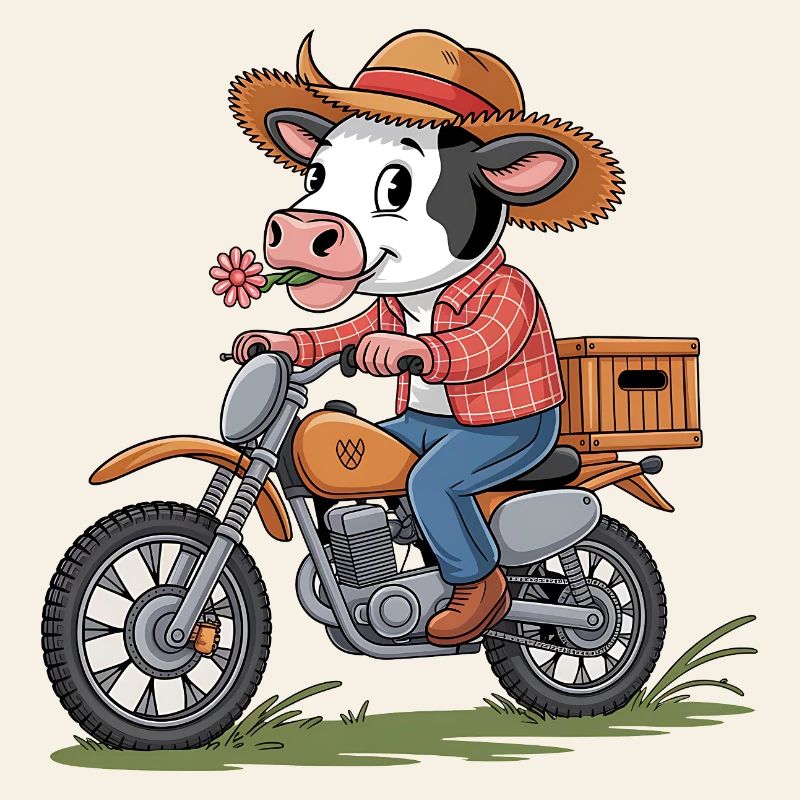 Vache aventureuse à moto