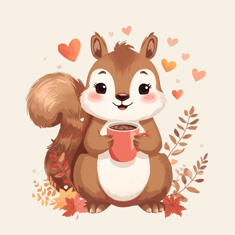 Autumnal squirrel with hot cocoa