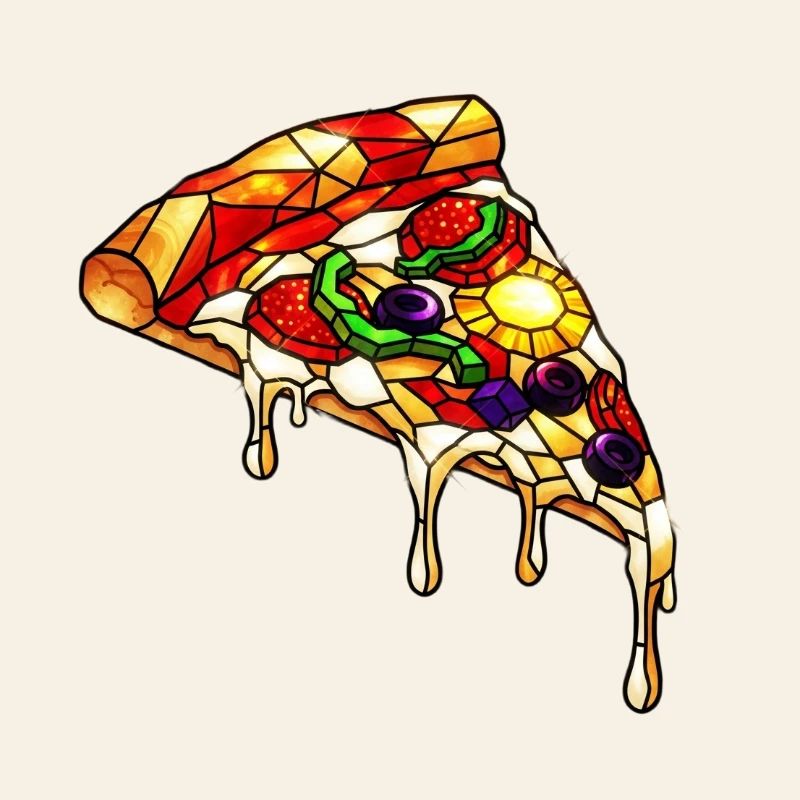 Colorful pizza colorful mix: Everything on it in comic style