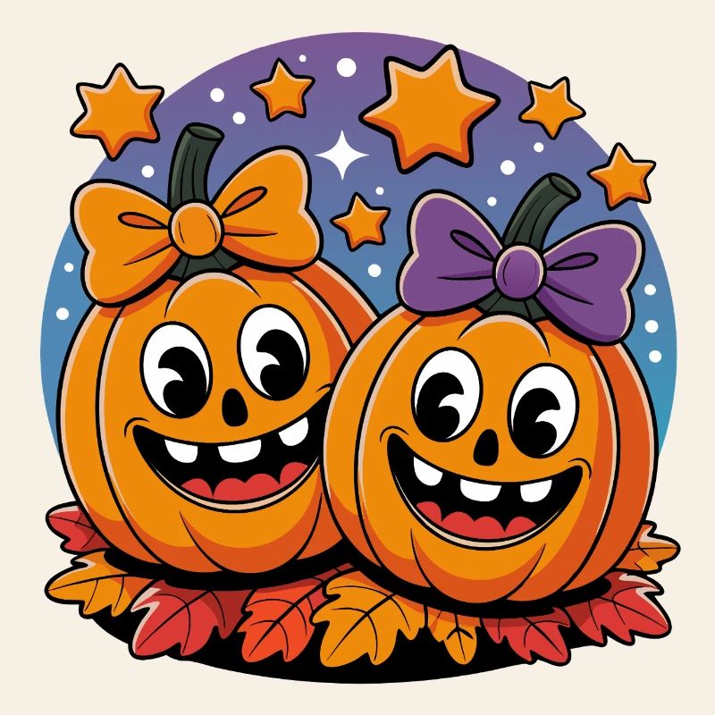 Pumpkin duo in the starry sky