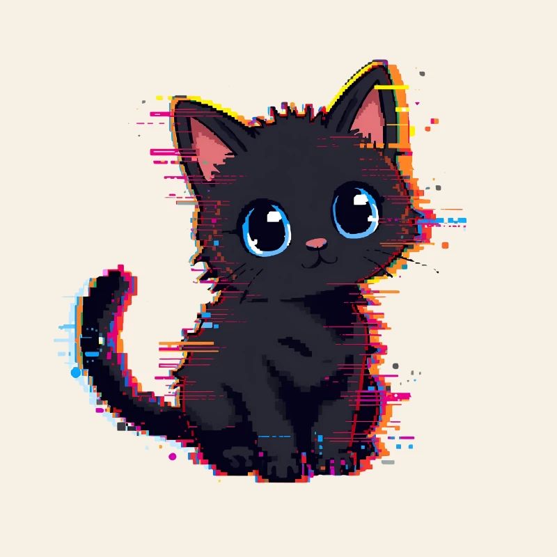 Neon Glitch Noir Chat Mignon