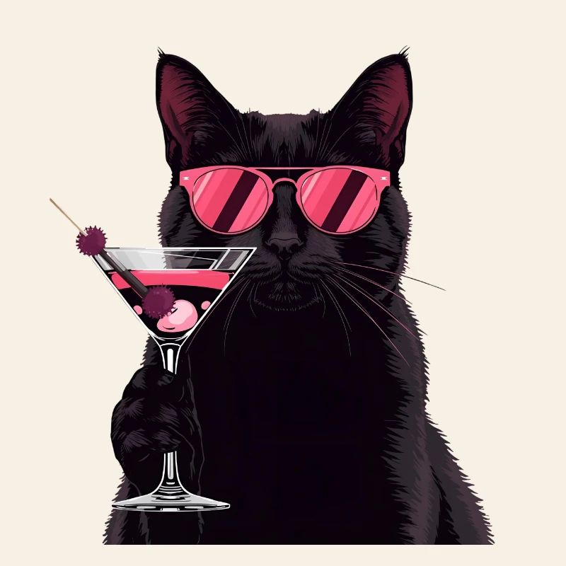 Chat noir avec dessin animé Pink Martini