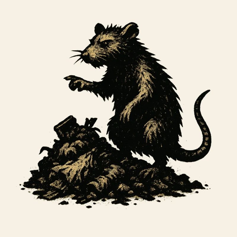 Rat on rubble engraving