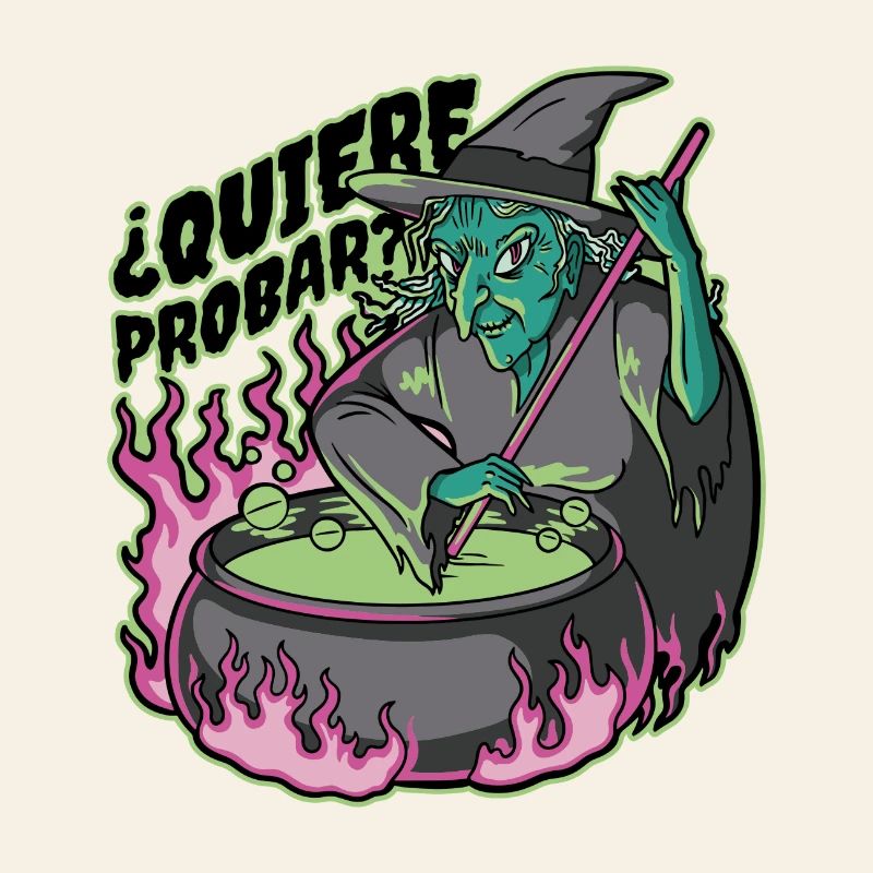 Neon witch in cauldron