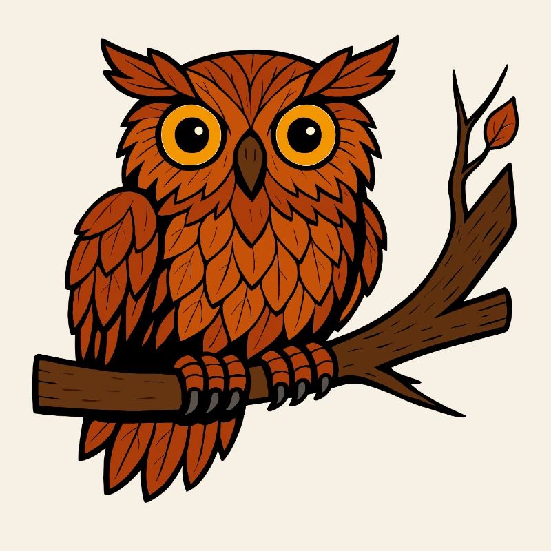 Comic Eule Herbst Wald Laub Blätter Ast Baum Feder