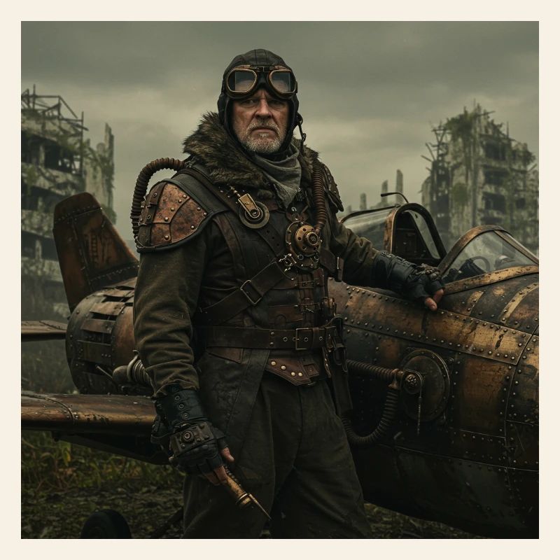 Steampunk Pilot on Post-Apocalyptic Ruins