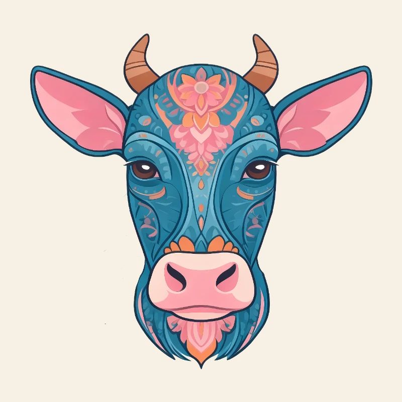 Vache bleue florale