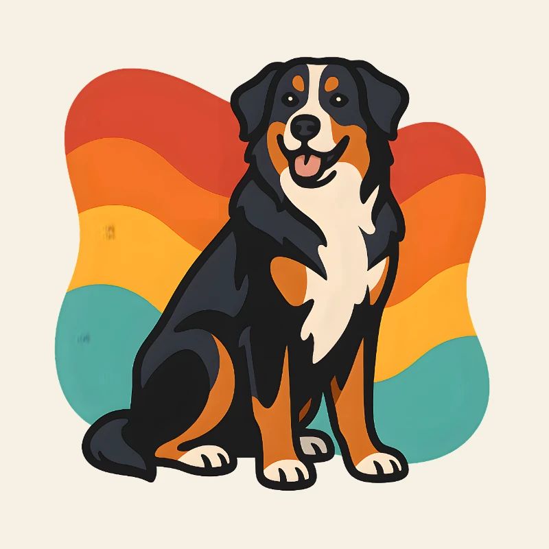 Berner Sennenhund mit Regenbogenhintergrund