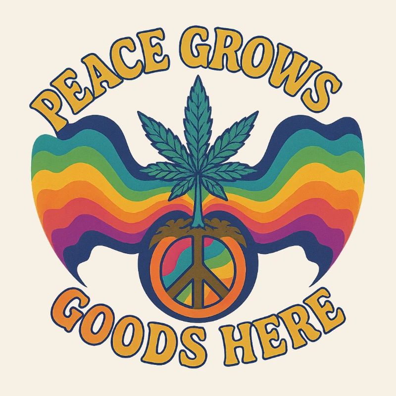 Peace Grows – Retro Hippie Design mit Hanfblatt & 