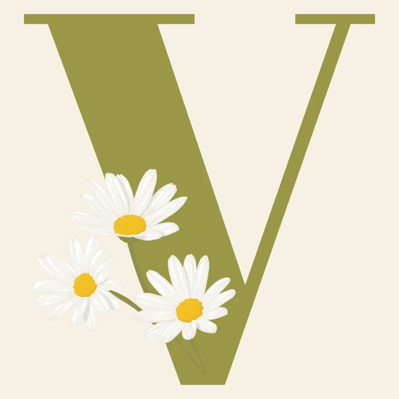 Letter v green daisies