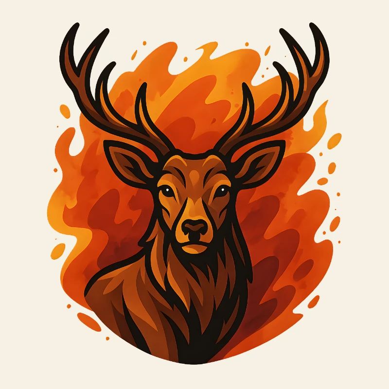Burning deer in flames