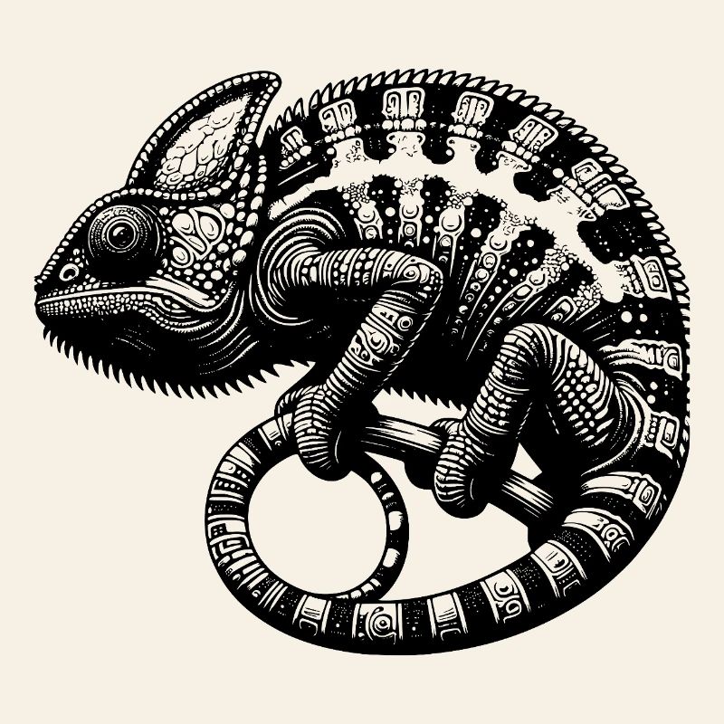 Cute chameleon in camouflage mode