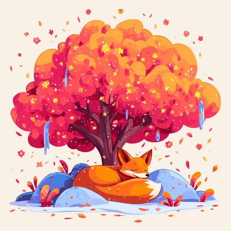 Fox under autumn tree