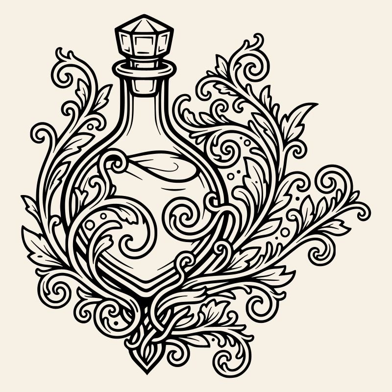 Fiole d'elixir et fleurs