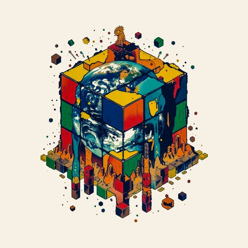 Terre dans le Cube de Blocs de Couleur