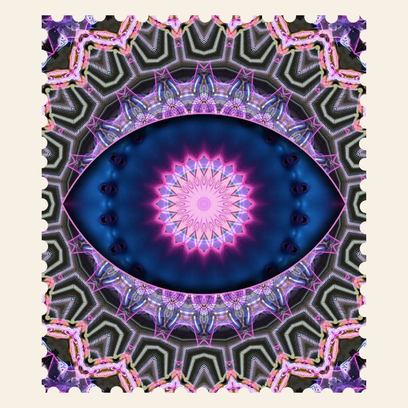 Mandala néon bleu rose