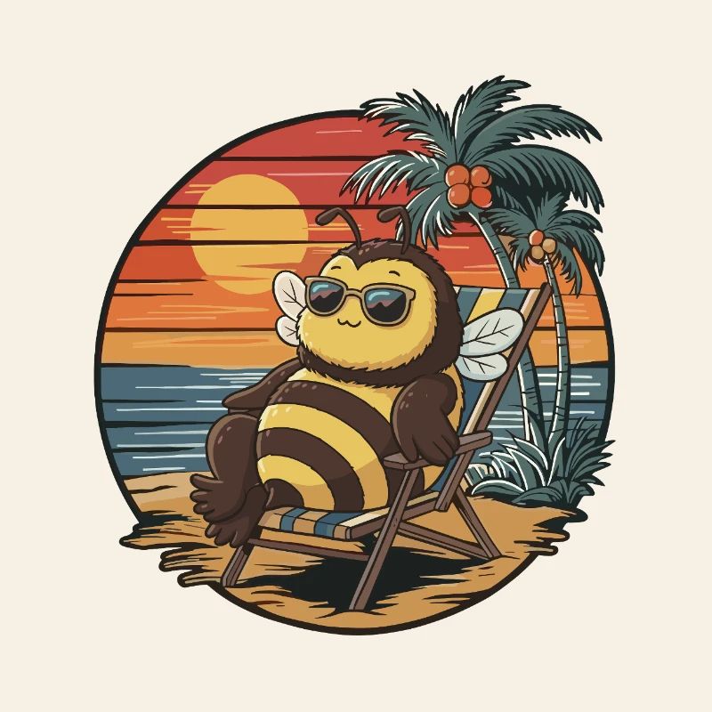 Funny Bee on Beach Summer Vacation Sunset