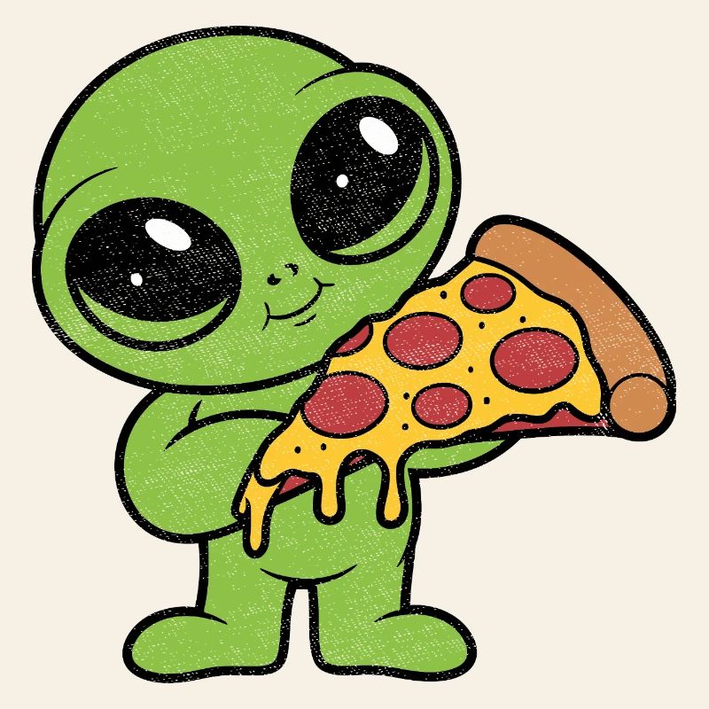 Extraterrestre mignon avec une part de pizza Fan de pizza