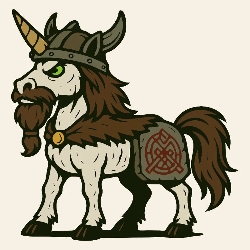 Wikinger-Krieger-Einhorn mit Bart und nordischem Zeichen