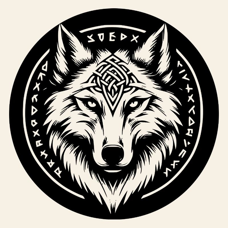 Wolf with Nordic symbols