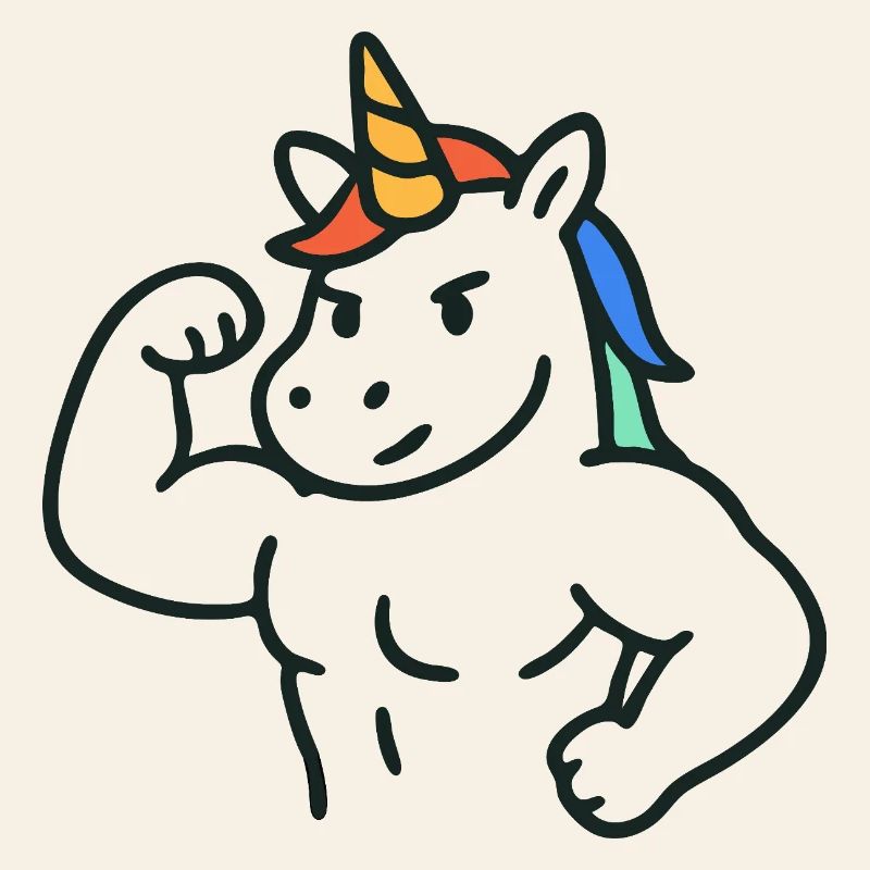 Starkes, flexierendes Einhorn mit bunten Mähnenkunst