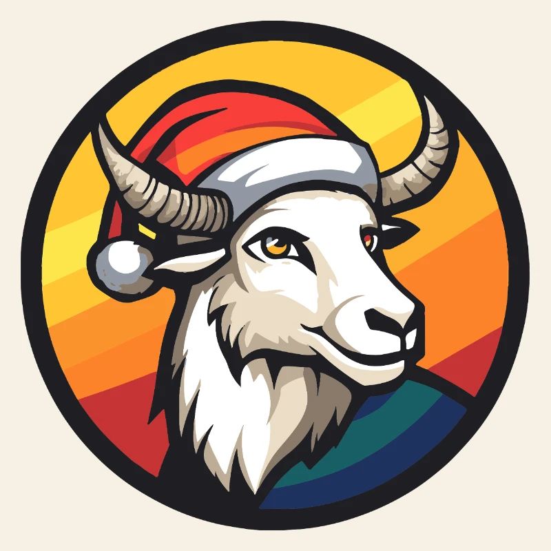 Buck avec un bonnet de Père Noël devant l’arc-en-ciel