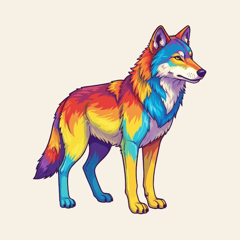 Bunte Wolf-Regenbogen-Pop-Art-Aquarell