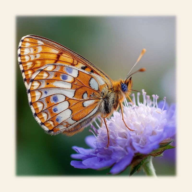 Papillon nacre sur macro fleur violette
