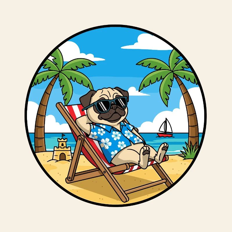 Cool Pug Beach Vacation Summer Vibes