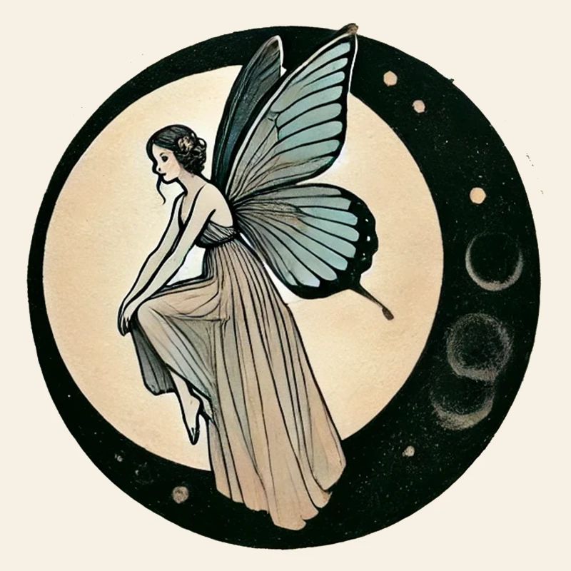 Fée au clair de lune sur un croissant de lune