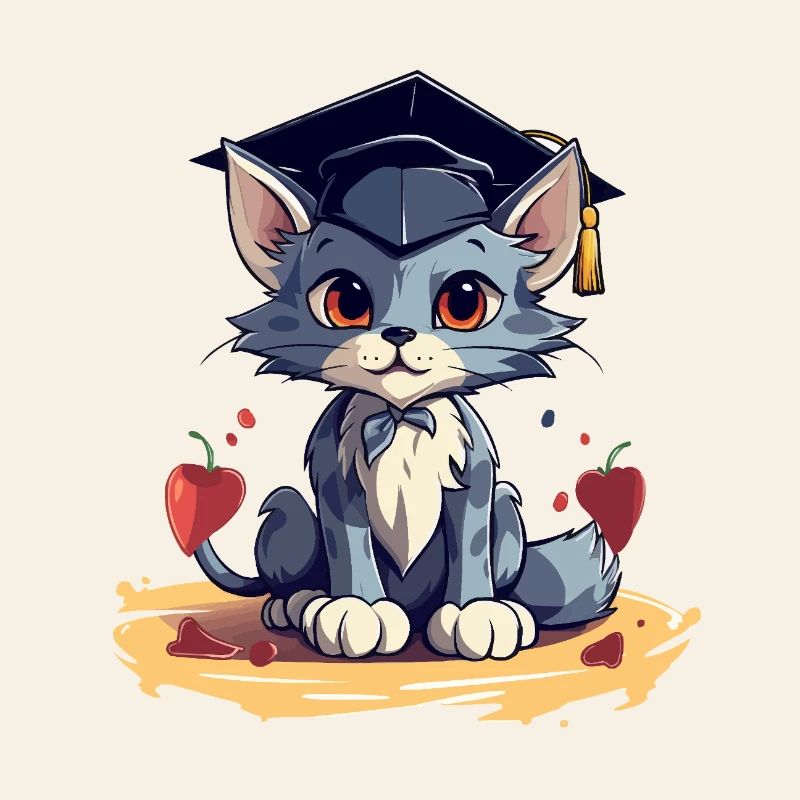 Abschluss Katze mit Graduationskappe