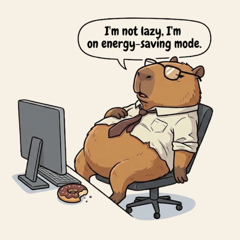 Energy-saving Capybara beaver at the workplace