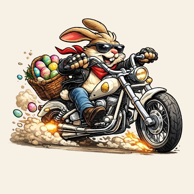Easter bunny on motorcycle