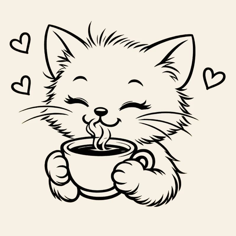Kitten drinks coffee cuddle magic