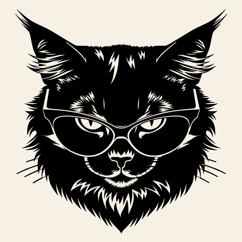 Chat noir à lunettes