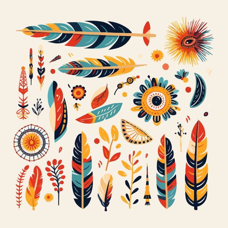 Boho Feather and Flowers Pattern