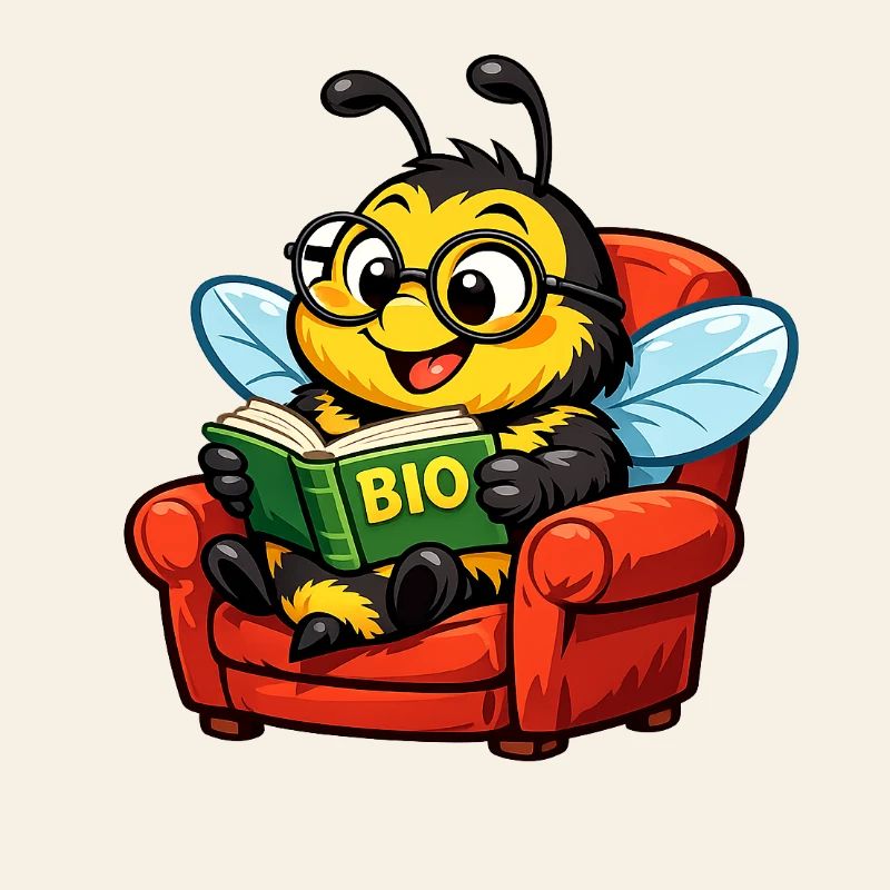 Biene liest ein Buch über Bio