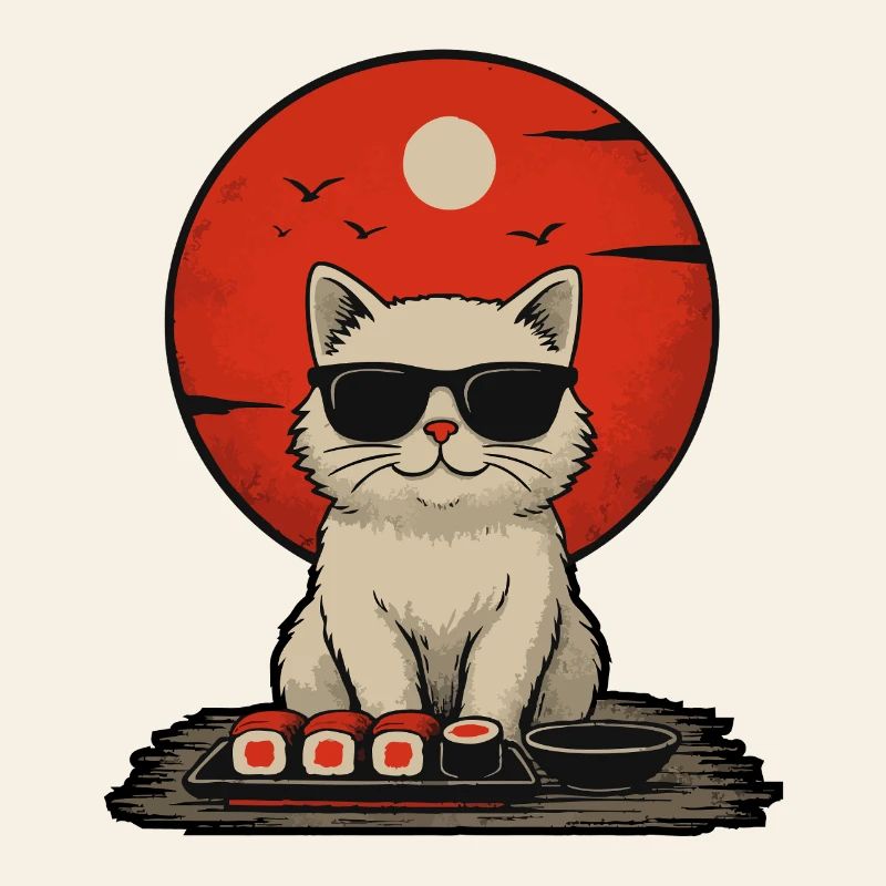 Sunset Cat avec sushi