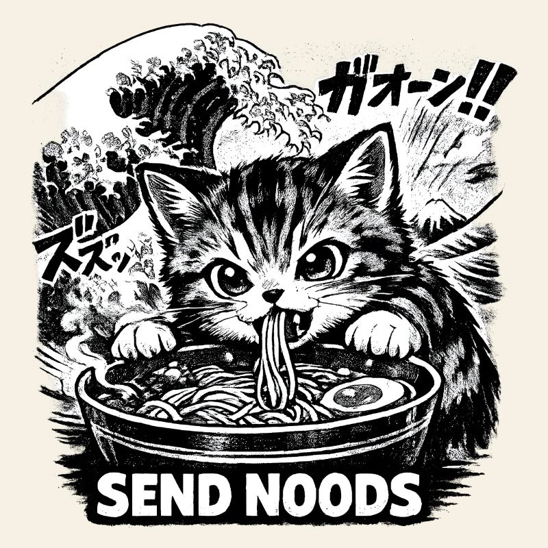 Cat Eats Ramen Noodles Poster