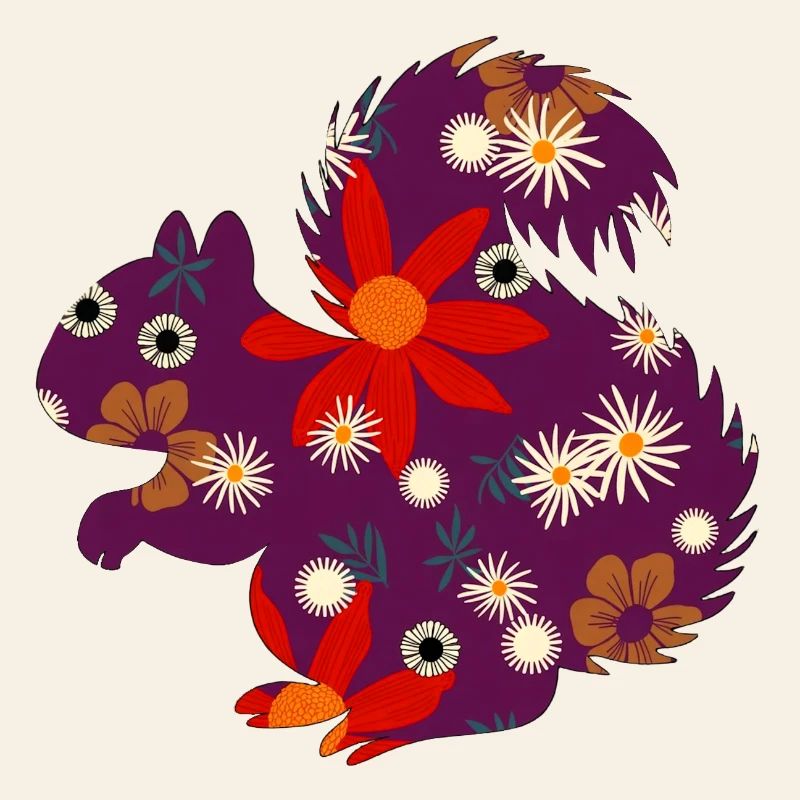 cute small animals, floral pattern