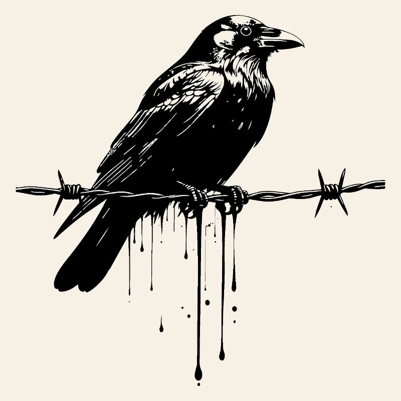 Raven on Barbed Wire Ink