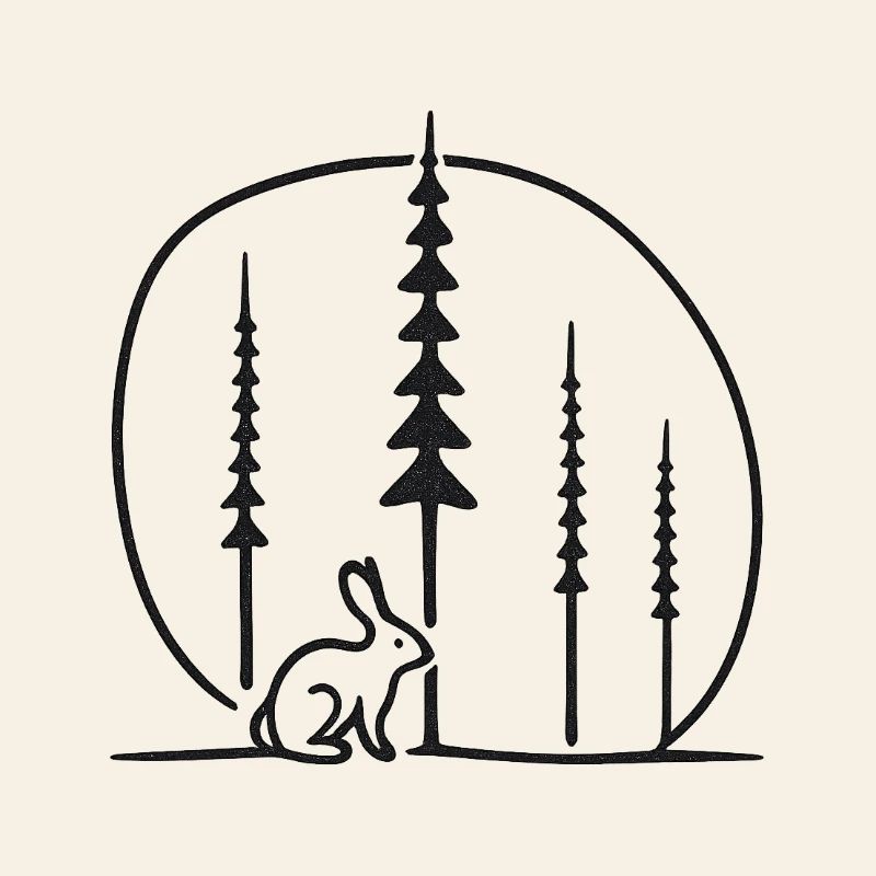 Rabbit in the forest circle silhouette gift idea