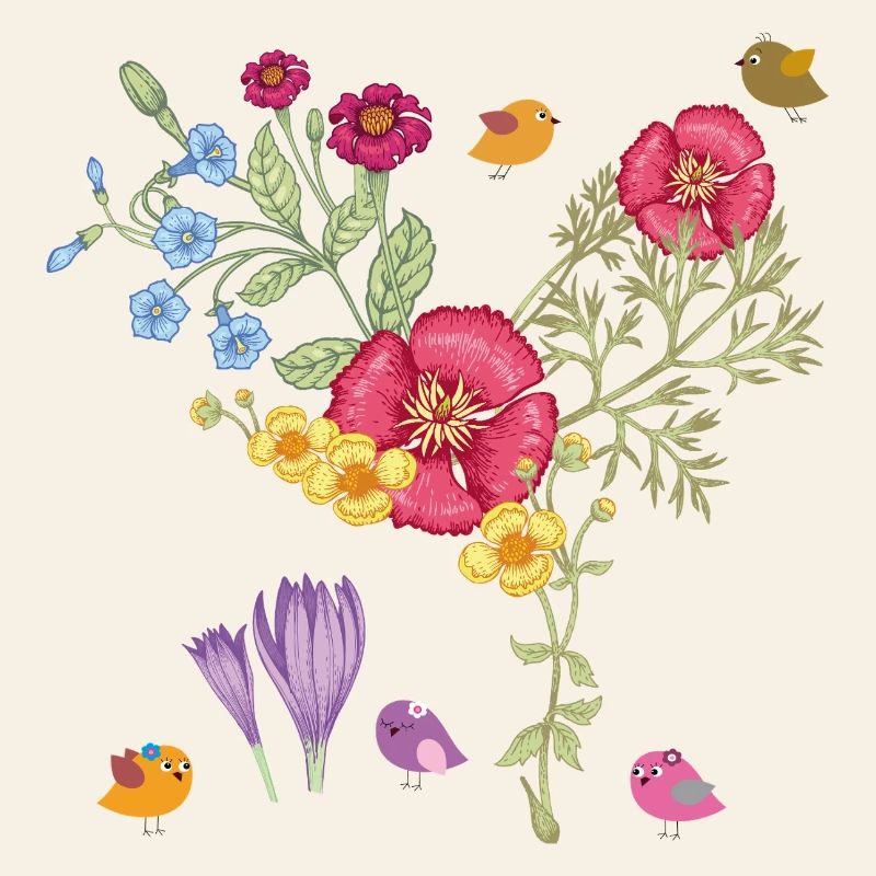 Bouquet de fleurs avec des oiseaux