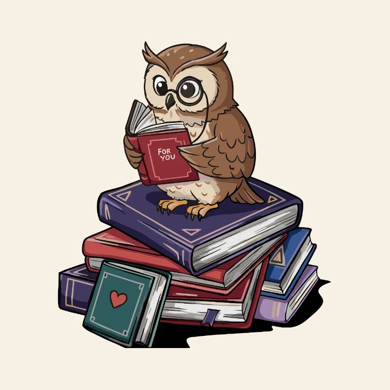 Bücherwurm-Eule-Vogel liest Bücher Kunst